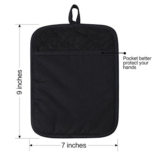 Lifaith 100% Cotton with Silicone Kitchen Everyday Basic Pot Holder Heat Resistant Coaster Potholder Oven Mitts with Pocket for Cooking and Baking Set of 2 Black - Image 5