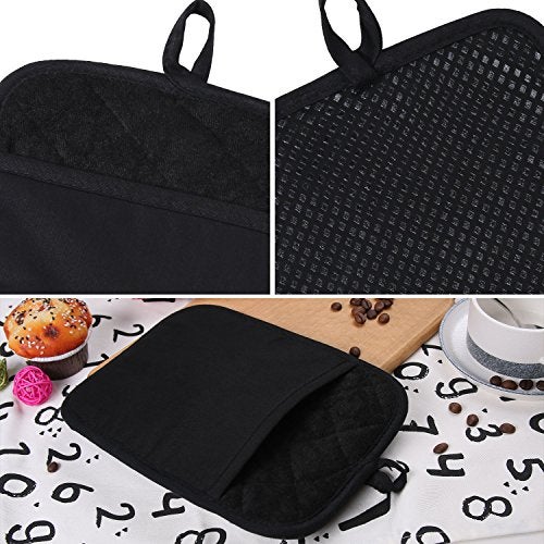 Lifaith 100% Cotton with Silicone Kitchen Everyday Basic Pot Holder Heat Resistant Coaster Potholder Oven Mitts with Pocket for Cooking and Baking Set of 2 Black - Image 4