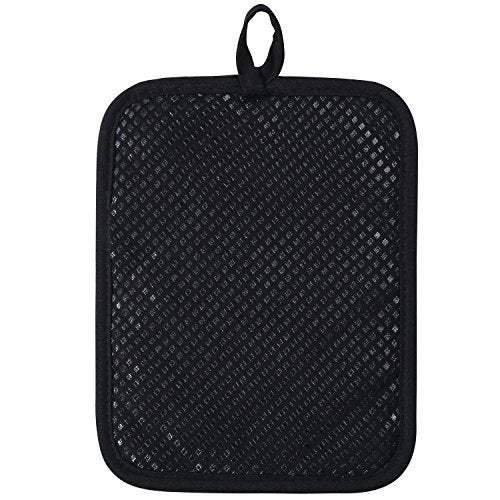 Lifaith 100% Cotton with Silicone Kitchen Everyday Basic Pot Holder Heat Resistant Coaster Potholder Oven Mitts with Pocket for Cooking and Baking Set of 2 Black - Image 3