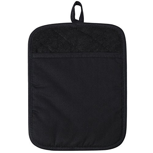 Lifaith 100% Cotton with Silicone Kitchen Everyday Basic Pot Holder Heat Resistant Coaster Potholder Oven Mitts with Pocket for Cooking and Baking Set of 2 Black - Image 2