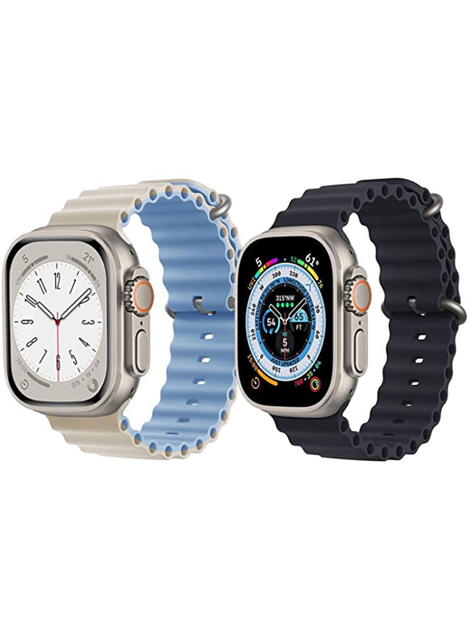IAF Silicone Ocean Band Strap for Apple Watch Ultra 8 49mm Beige/Sky Blue Double Side Strap with Black Single Color Strap Set of 2