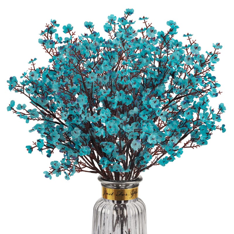 HIAGROW 8Pcs Babys Breath Artificial Flowers Silk,Real Touch Peacock Blue Bouquets Flowers for Vase Home Office Wedding Spring Winter Indoor Outdoor Centerpiece Table Decorations - Image 1