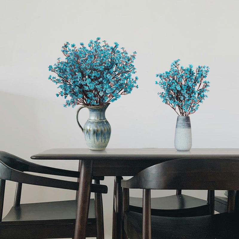 HIAGROW 8Pcs Babys Breath Artificial Flowers Silk,Real Touch Peacock Blue Bouquets Flowers for Vase Home Office Wedding Spring Winter Indoor Outdoor Centerpiece Table Decorations - Image 3