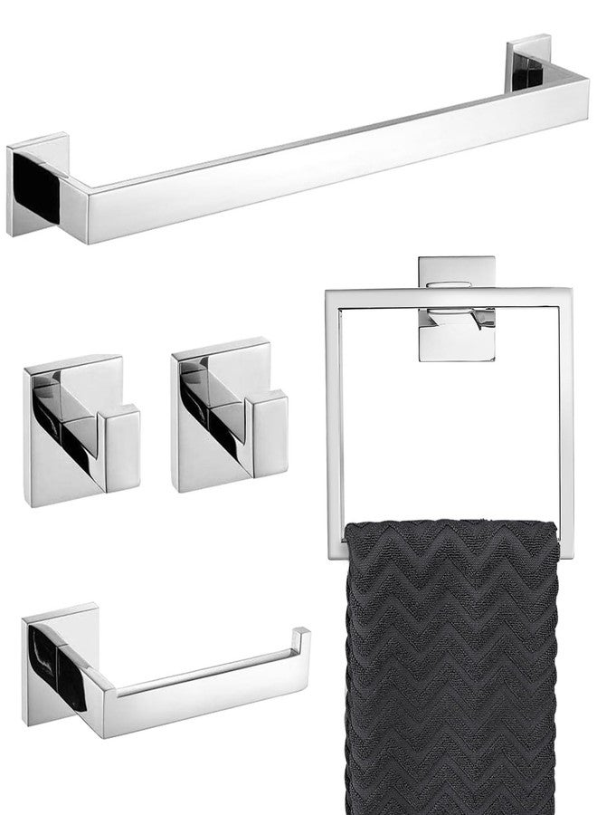 TURS 5-Piece Bathroom Hardware Set Polished Chrome Towel Bar Sets Towel Ring Toilet Paper Holder and 2 Towel Hooks, Stainless Steel Wall Mounted - Image 1