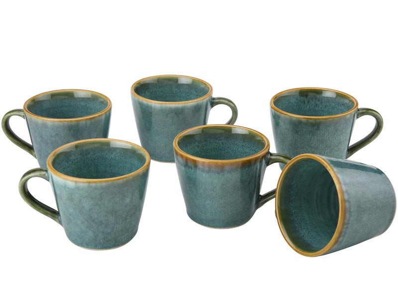 Bodhi House Handmade Reactive Glaze Ceramic Tea Cup Set of 6 Pieces (175 Ml), Stoneware Coffee Mug, Microwave Safe Small Tea Cup, Ideal for Daily use, Casual Gatherings and Gifting, Ocean Green - Image 1