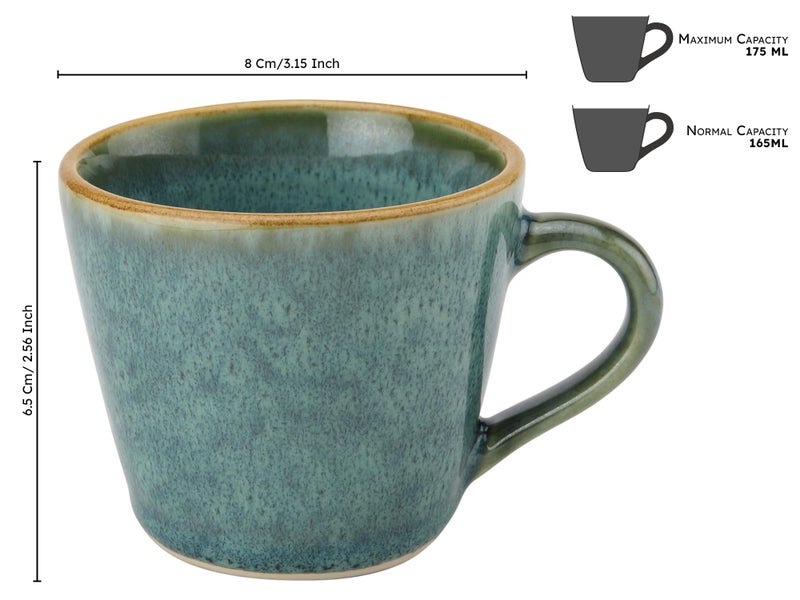 Bodhi House Handmade Reactive Glaze Ceramic Tea Cup Set of 6 Pieces (175 Ml), Stoneware Coffee Mug, Microwave Safe Small Tea Cup, Ideal for Daily use, Casual Gatherings and Gifting, Ocean Green - Image 2