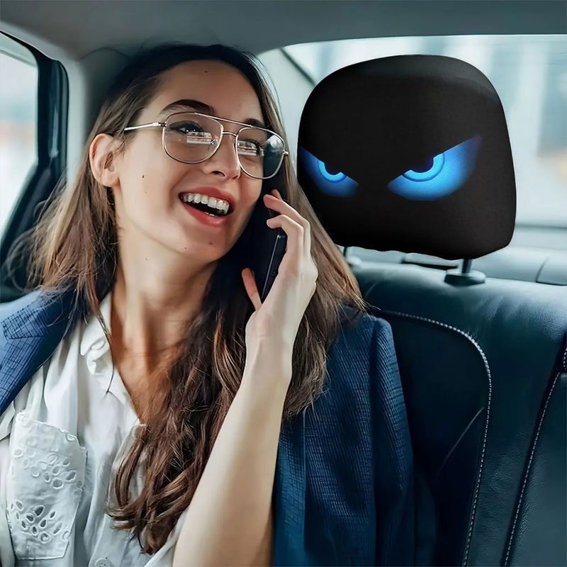 زوج من أغطية وسائد السيارة المطبوعة بالعيون الزرقاء، مزدوجة الوجه، لمساند الرأس، ديكور داخلي إبداعي، متينة وقابلة للغسل (قطعتان) - Image 5