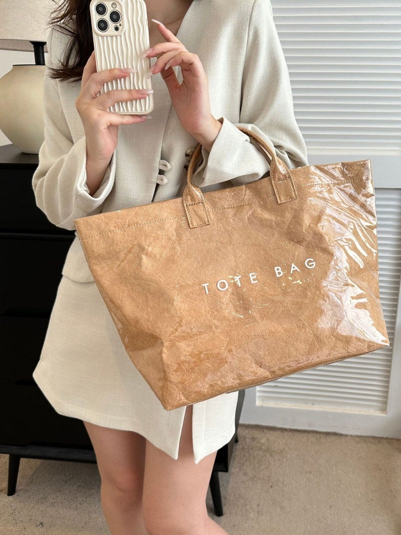 Niche Fashion Dupont Paper Bag Female Commuter Large Capacity Kraft Paper Handbag Shopping Bag Fashion - Image 4