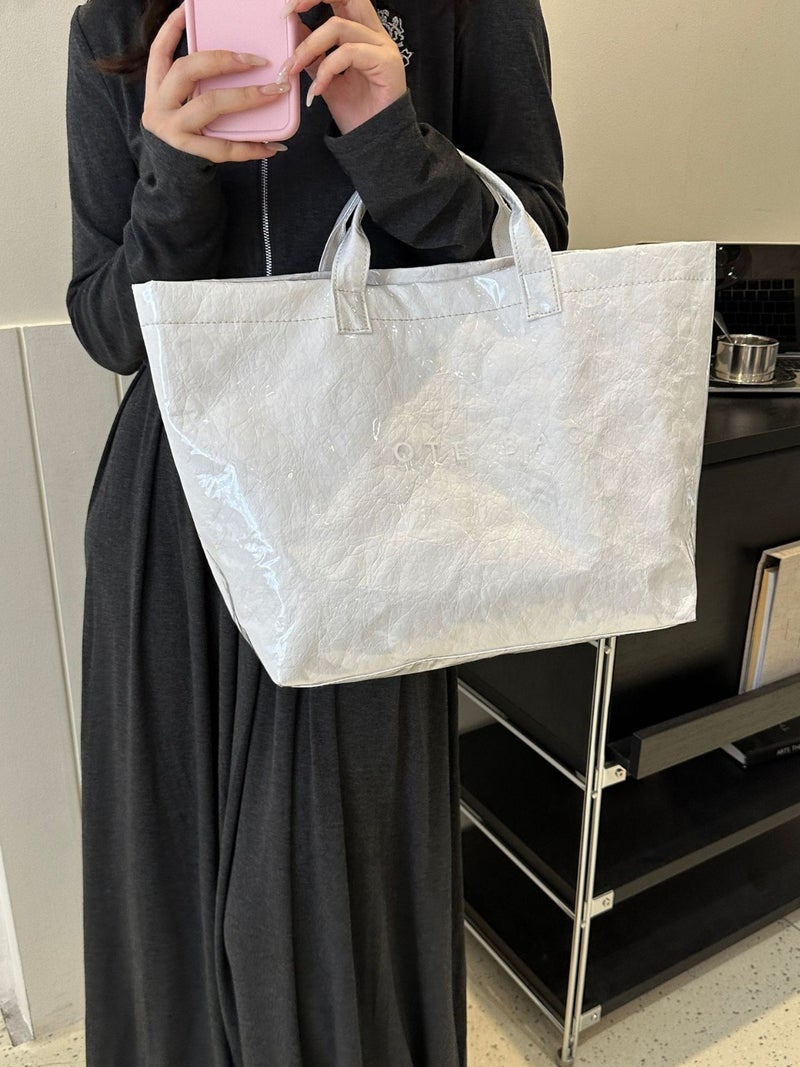 Niche Fashion Dupont Paper Bag Female Commuter Large Capacity Kraft Paper Handbag Shopping Bag Fashion - Image 5