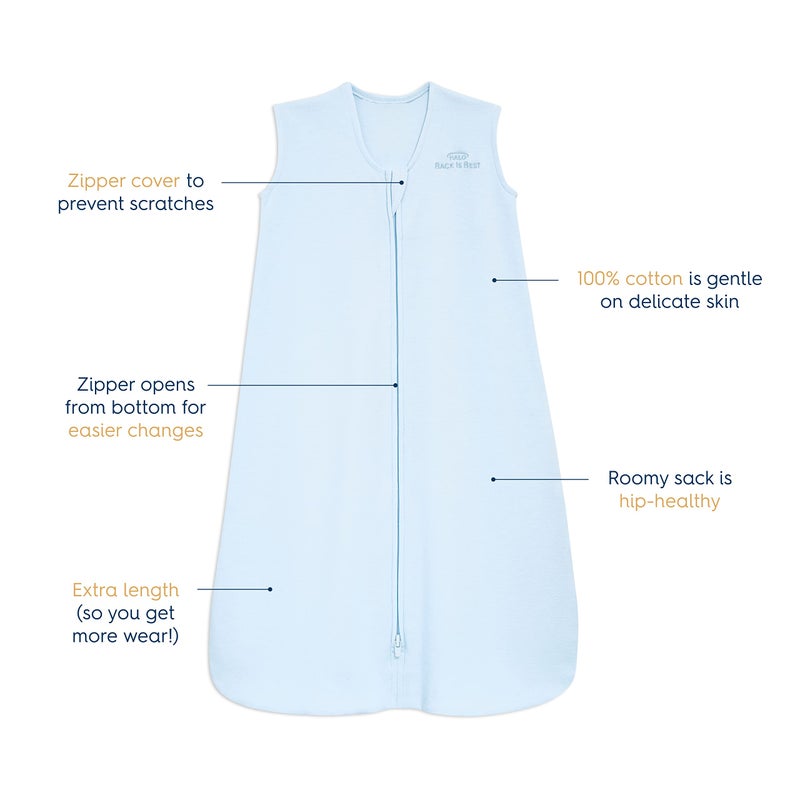 HALO Sleepsack 100% Cotton Wearable Blanket, TOG 0.5, Baby Blue, X-Large - Image 2