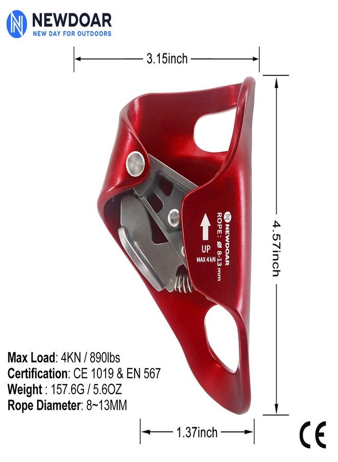 NewDoar Rock Climbing Chest Ascender Abdominal for Vertical Climbing - CE Certified Rope Clamp for 813MM Rope (Red) - Image 2
