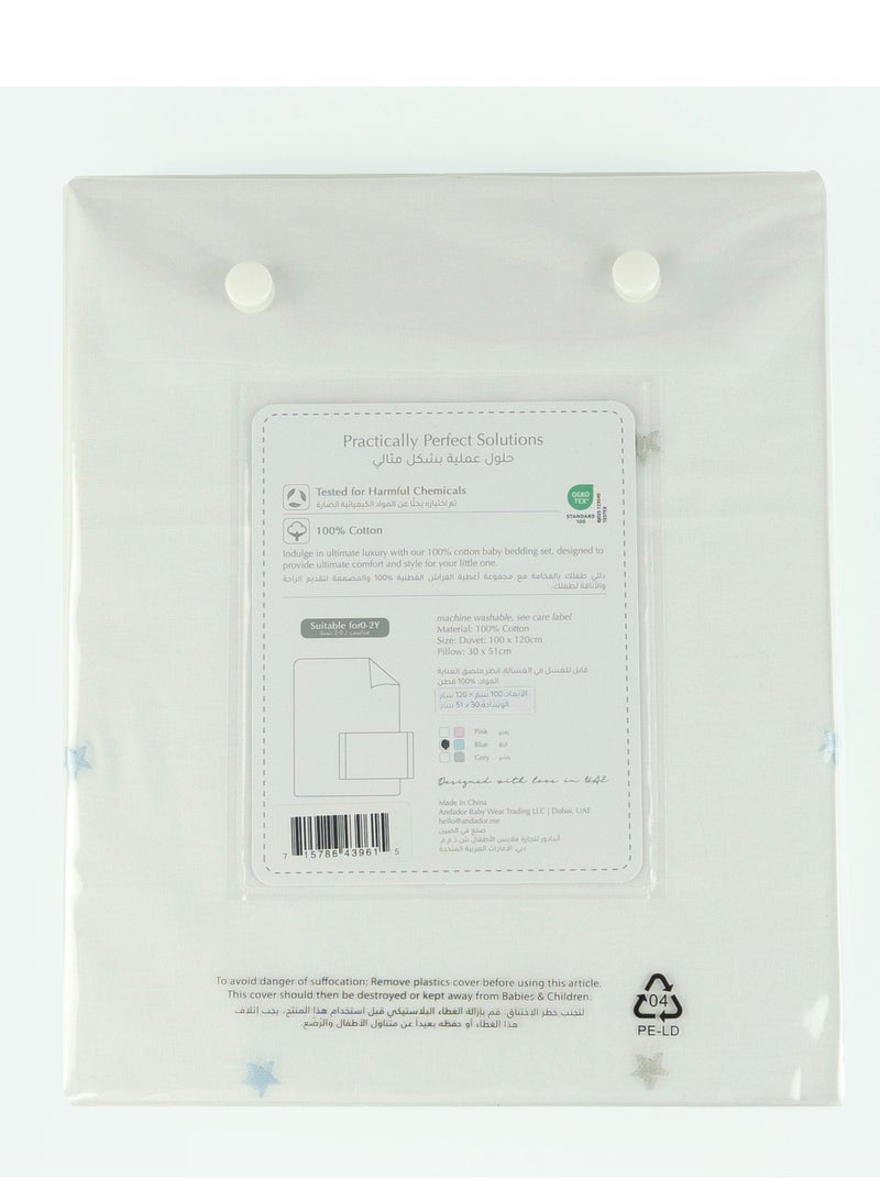 Bumble & Bird Bumble & Bird - Embroidered Duvet Cover & Pillowcase For Bassinet - Blue  - Image 4