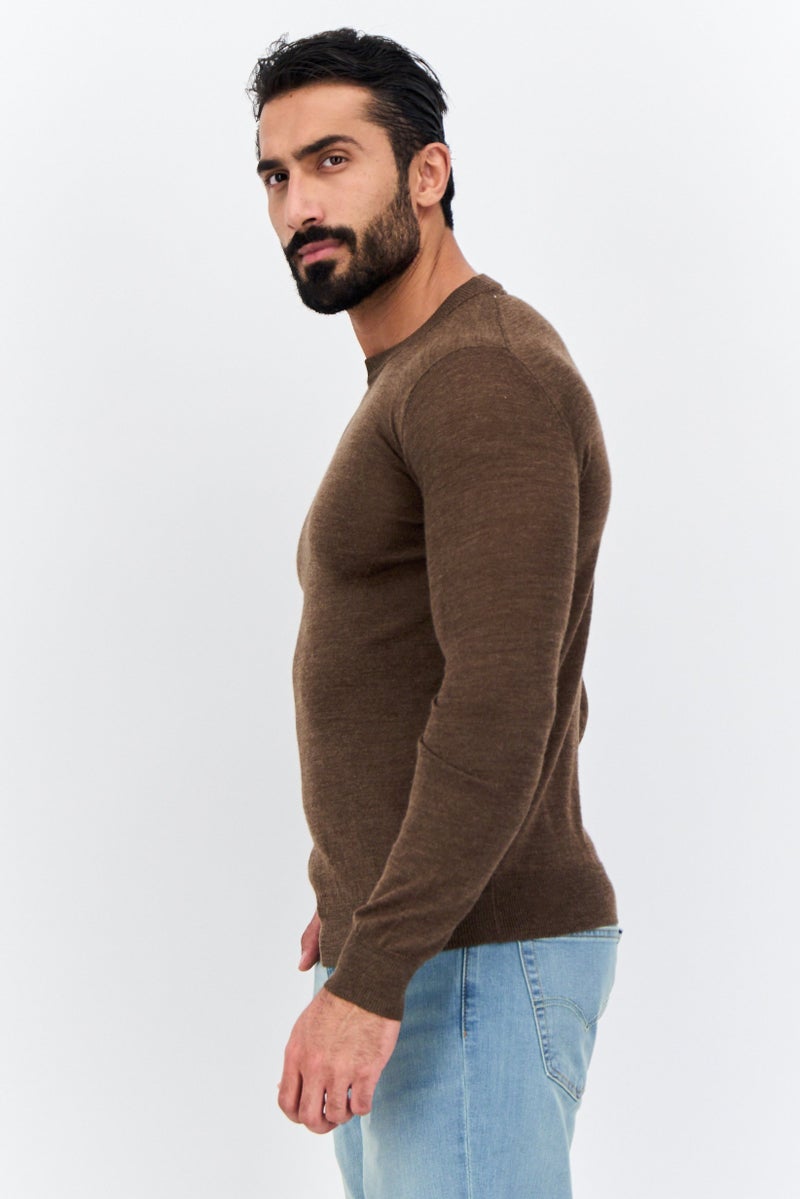Sorbino Men Crew Neck Long Sleeves Textured Sweater, Brown - Image 2