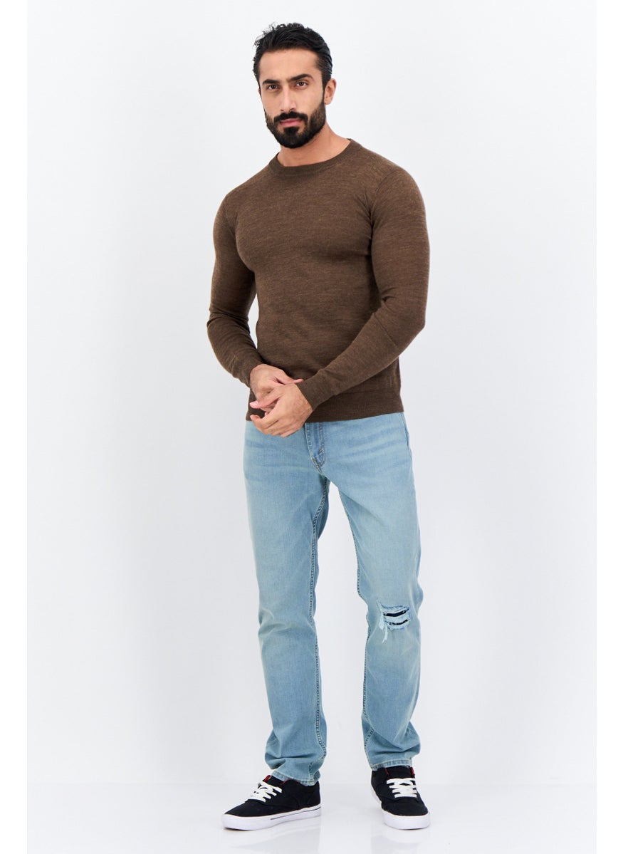 Sorbino Men Crew Neck Long Sleeves Textured Sweater, Brown  - Image 4