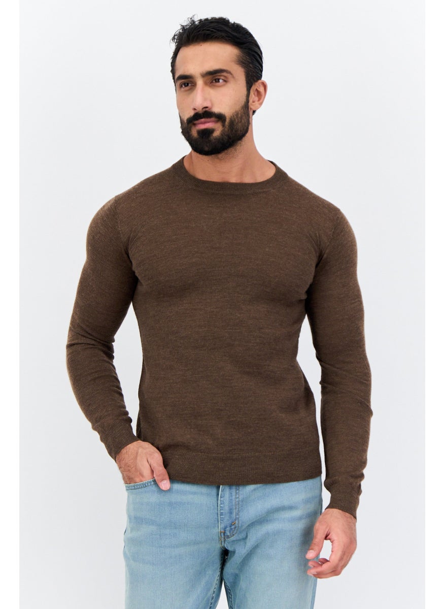 Sorbino Men Crew Neck Long Sleeves Textured Sweater, Brown  - Image 1
