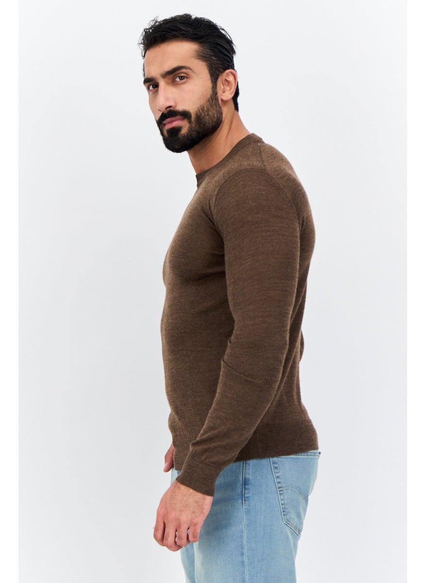 Sorbino Men Crew Neck Long Sleeves Textured Sweater, Brown  - Image 2