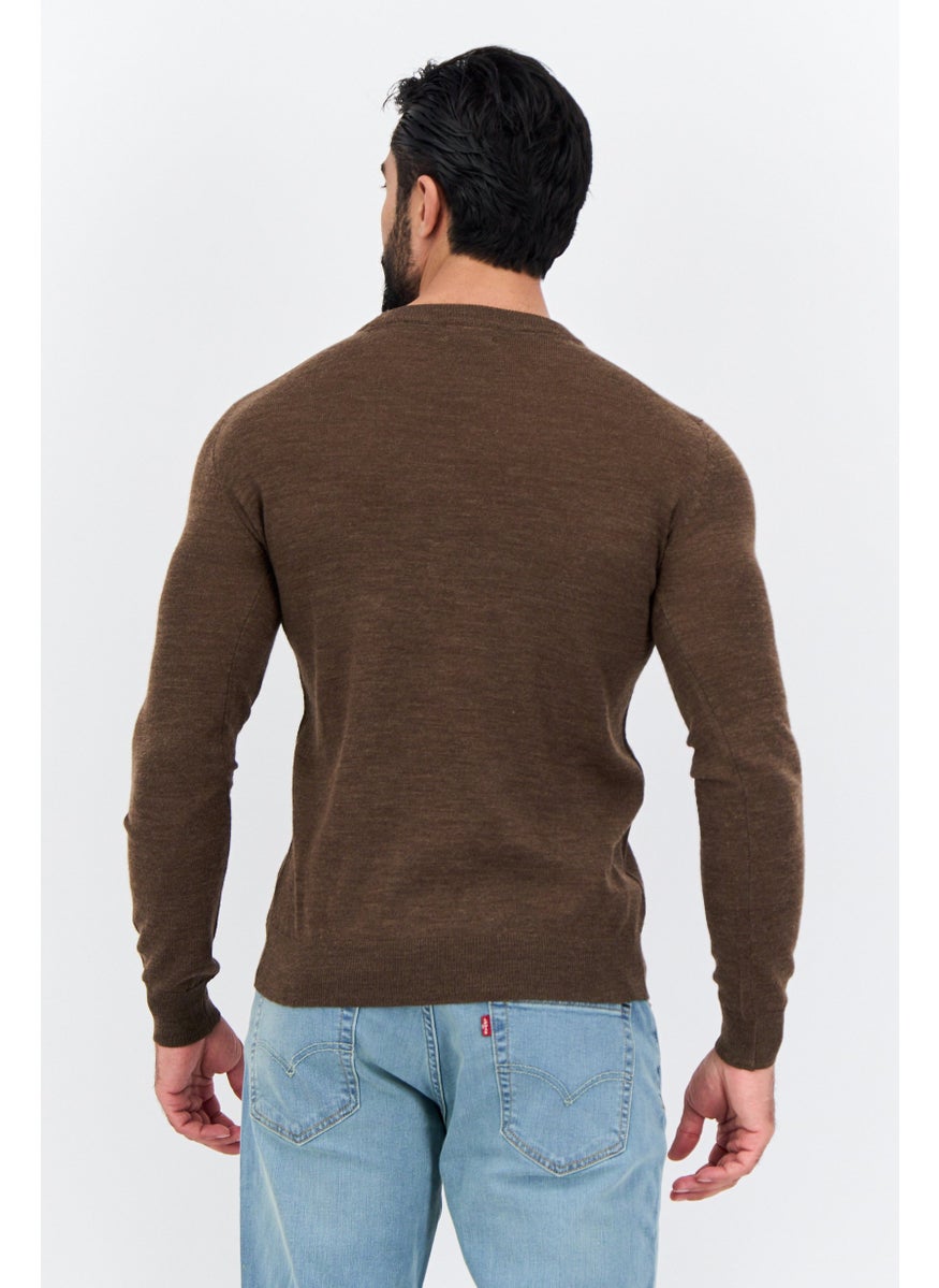 Sorbino Men Crew Neck Long Sleeves Textured Sweater, Brown  - Image 3