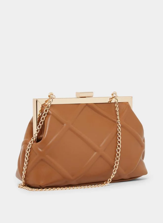 Styli Brown Embossed Clutch with Chain Strap