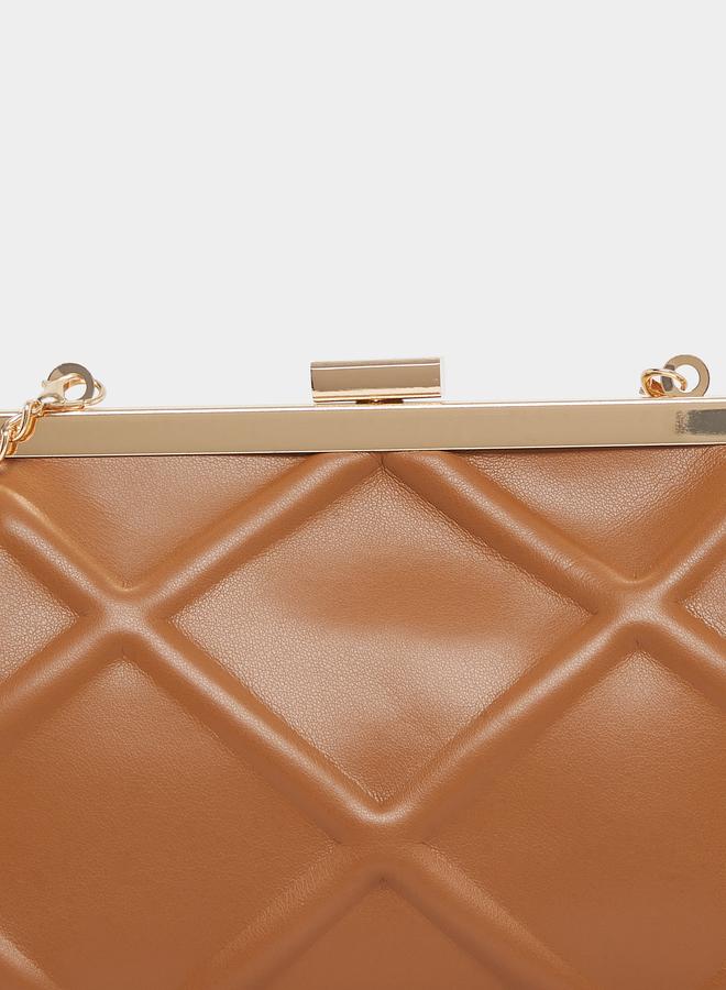 Styli Brown Embossed Clutch with Chain Strap - Image 3