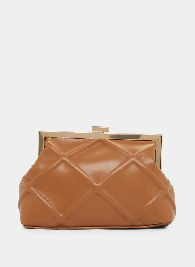 Styli Brown Embossed Clutch with Chain Strap