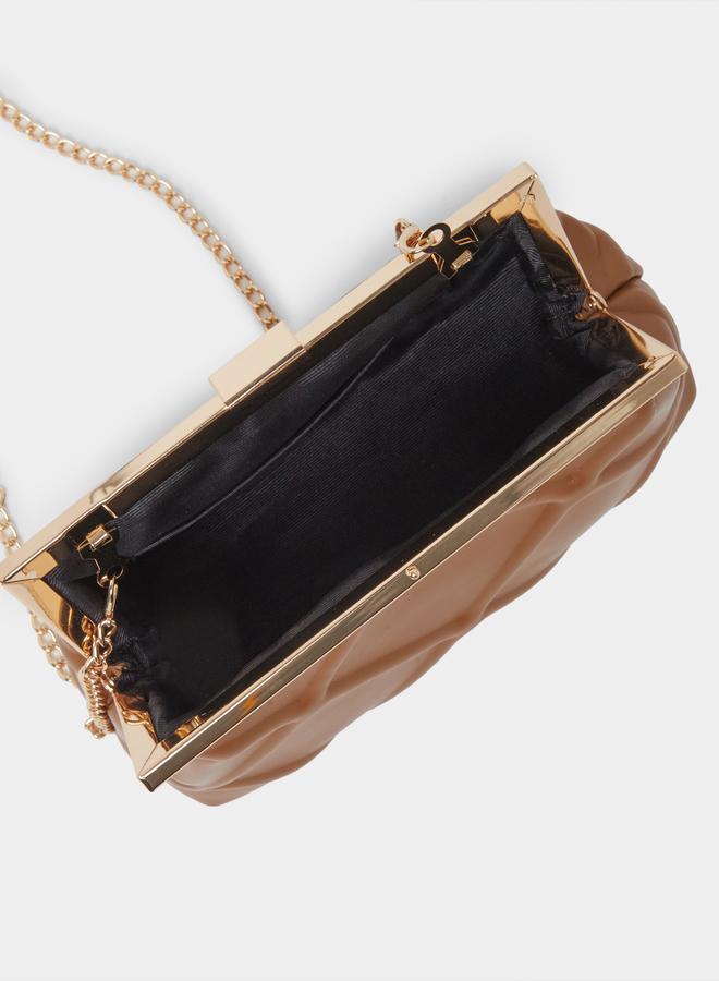 Styli Brown Embossed Clutch with Chain Strap - Image 4