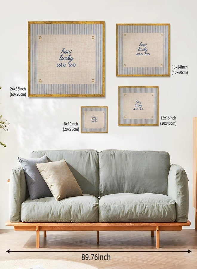 EQUEEN Golden Frame Blue Positive Wall Art How Lucky Are We Poster Trendy Aesthetic Home Wall Decor Typography Canvas Print Vintage Aesthetic for Dorm Bedroom 12x16inch - Image 3