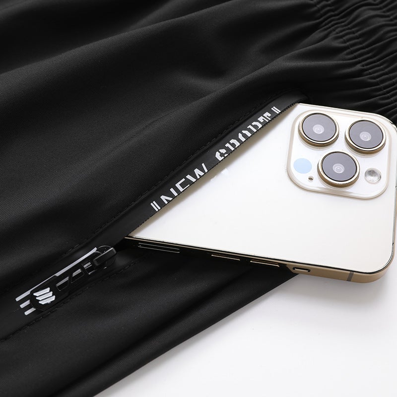 جملة شورتات صيفية غير رسمية من حرير الثلج للرجال بنطلونات مرنة بتكييف الهواء للشباب رياضية سريعة الجفاف مقاس زائد شورتات رقيقة سوداء - Image 3