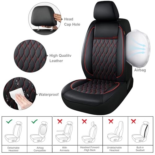 CAROMOP Faux Leather Car Seat Covers 2 Front Set,Luxury and Comfortable Seat Covers for Cars, Airbag Compatible Car Interior Covers, Universal Fit for Suvs,Vans,Trucks(Black/Red) - Image 3