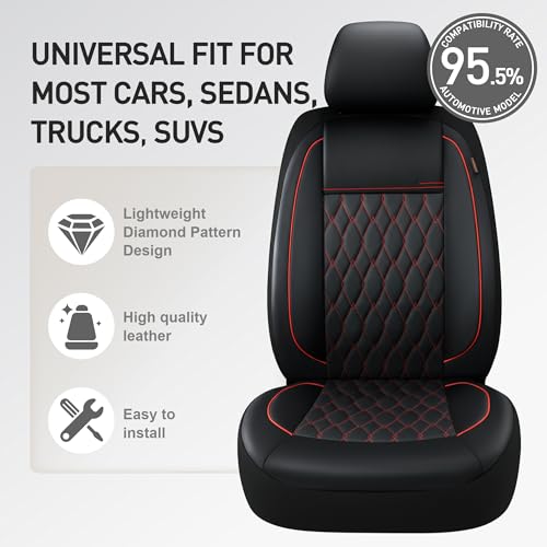 CAROMOP Faux Leather Car Seat Covers 2 Front Set,Luxury and Comfortable Seat Covers for Cars, Airbag Compatible Car Interior Covers, Universal Fit for Suvs,Vans,Trucks(Black/Red) - Image 4