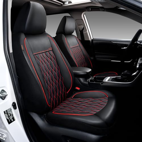 CAROMOP Faux Leather Car Seat Covers 2 Front Set,Luxury and Comfortable Seat Covers for Cars, Airbag Compatible Car Interior Covers, Universal Fit for Suvs,Vans,Trucks(Black/Red) - Image 2