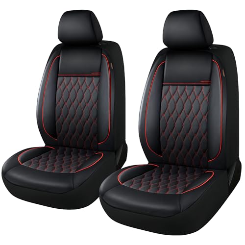 CAROMOP Faux Leather Car Seat Covers 2 Front Set,Luxury and Comfortable Seat Covers for Cars, Airbag Compatible Car Interior Covers, Universal Fit for Suvs,Vans,Trucks(Black/Red) - Image 1