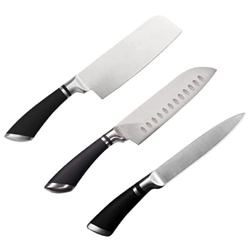 PLENARO Professional Kitchen Chefs Knife Ultra Sharp High Stainless Steel Forged Cooking Knives Ergonomic Handle for Cutting VegetableChopping Meat PBlackKnifeSetBABC