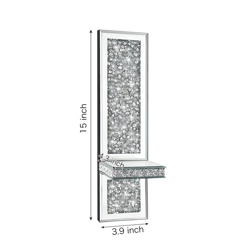 Pibeyer Crystal Crush Diamond Wall Candle Holder Set of 2, Silver Mirrored Candle Sconces, Home Wall Decoration for Living Room,Dining Room & Bedroom - Image 2