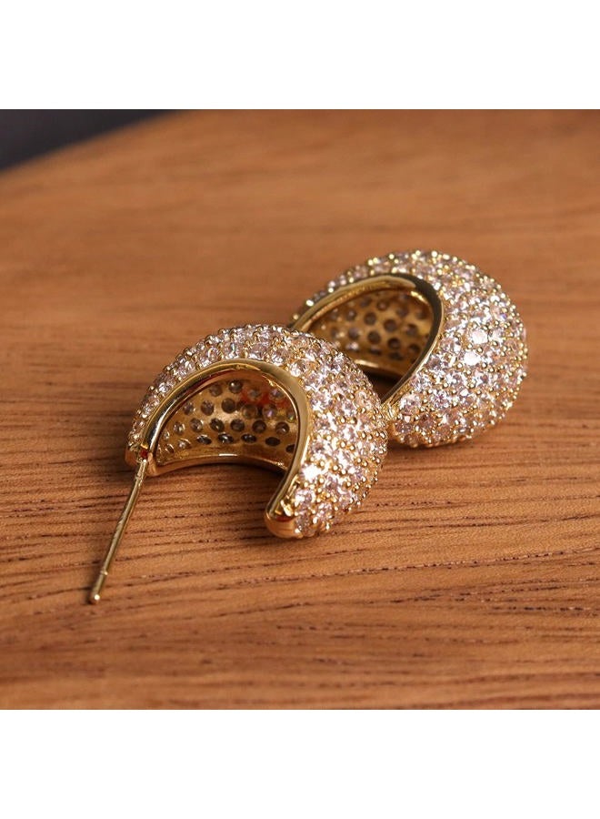 Sonateomber Gold Crystal Hoop Huggie Earrings for Women - Trendy Unique Sparkly Rhinestone CZ Thick Earings Hypoallergenic Wedding Prom Bridal Fashion Fairy Jewelry Gift, Small, Brass, Cubic Zirconia - Image 5