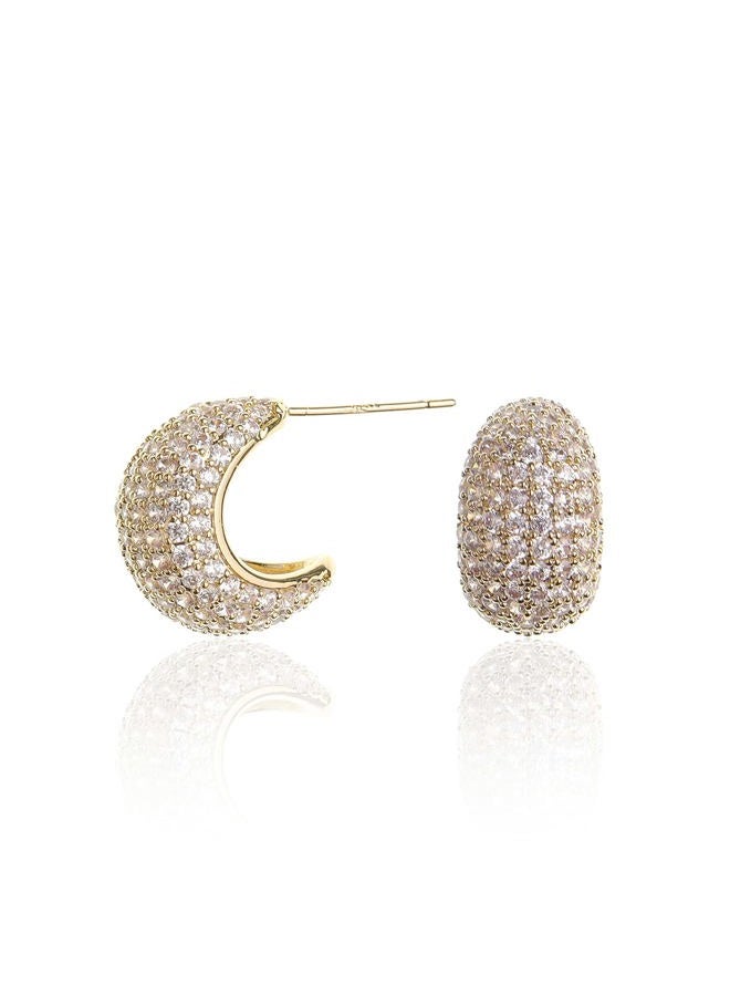 Sonateomber Gold Crystal Hoop Huggie Earrings for Women - Trendy Unique Sparkly Rhinestone CZ Thick Earings Hypoallergenic Wedding Prom Bridal Fashion Fairy Jewelry Gift, Small, Brass, Cubic Zirconia - Image 1