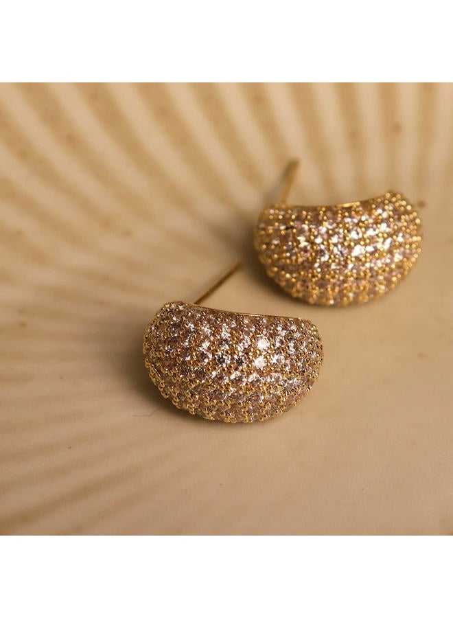 Sonateomber Gold Crystal Hoop Huggie Earrings for Women - Trendy Unique Sparkly Rhinestone CZ Thick Earings Hypoallergenic Wedding Prom Bridal Fashion Fairy Jewelry Gift, Small, Brass, Cubic Zirconia - Image 3