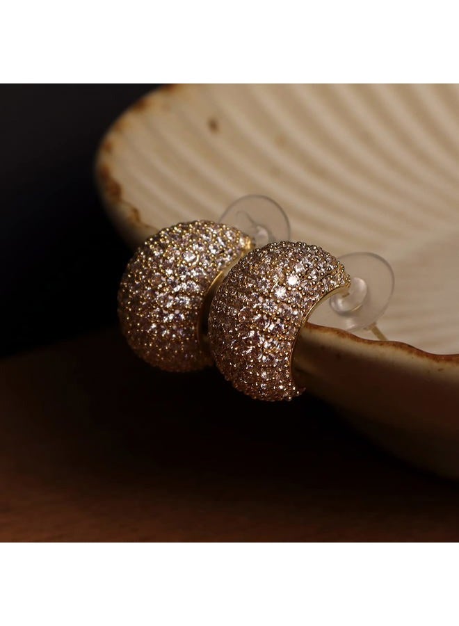 Sonateomber Gold Crystal Hoop Huggie Earrings for Women - Trendy Unique Sparkly Rhinestone CZ Thick Earings Hypoallergenic Wedding Prom Bridal Fashion Fairy Jewelry Gift, Small, Brass, Cubic Zirconia - Image 4