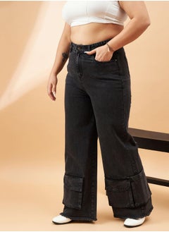 SASSAFRAS Plus Blast Hem Pockets Straight Jeans by Styli  - Image 3
