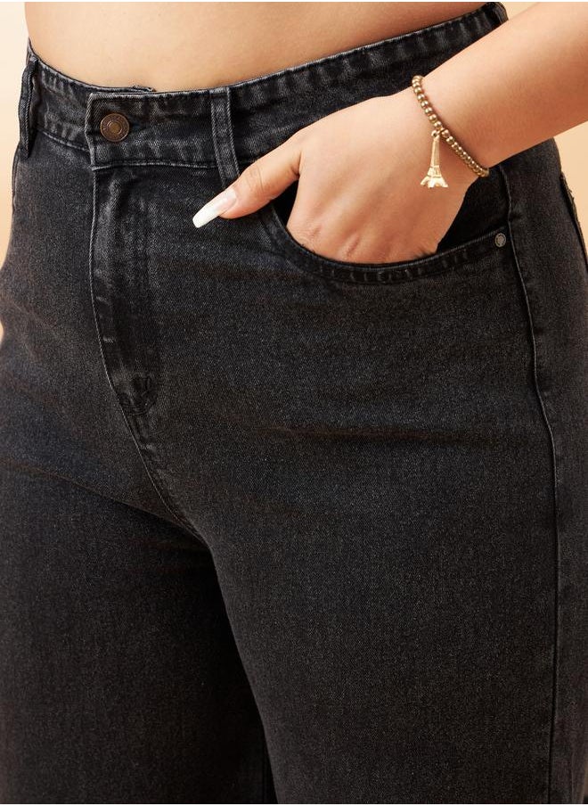 SASSAFRAS Plus Blast Hem Pockets Straight Jeans by Styli  - Image 4