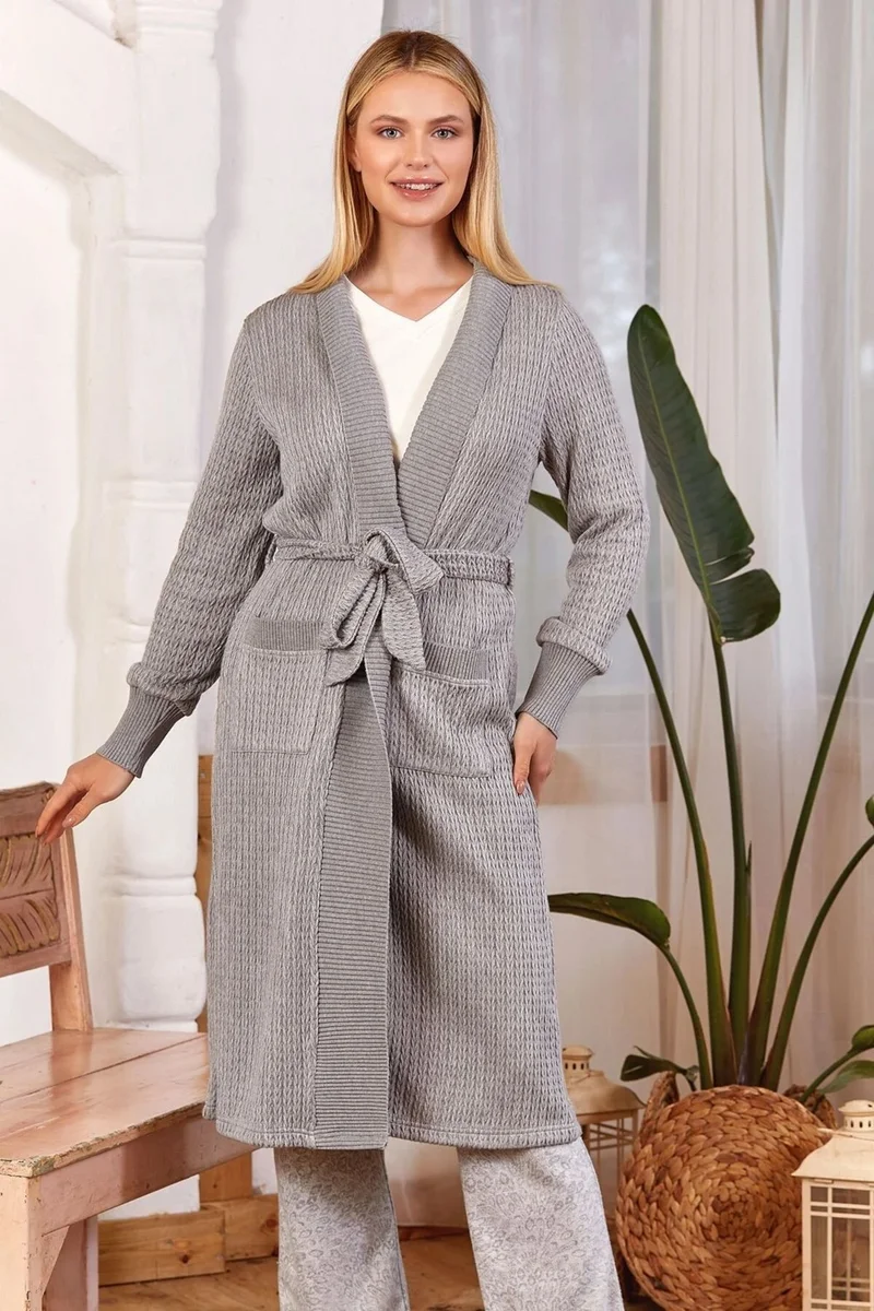 Cossy By Aqua 24187 Women's Long Sleeve Knitted Dressing Gown-Grimelange