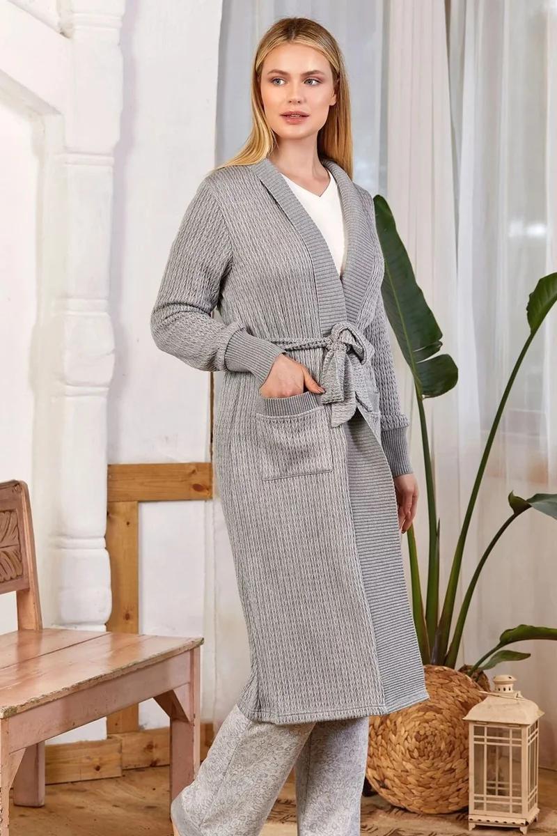 Cossy By Aqua 24187 Women's Long Sleeve Knitted Dressing Gown-Grimelange
