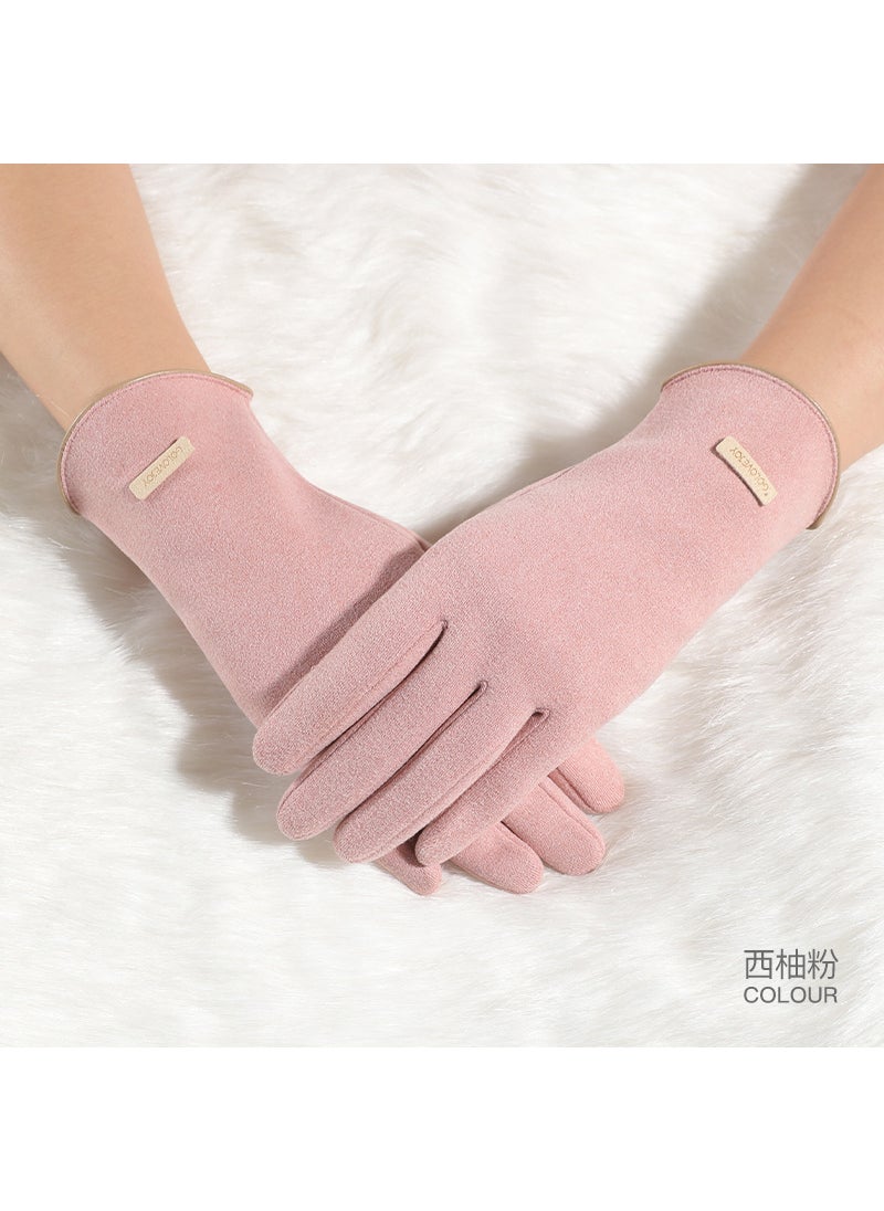 Generic - Autumn Winter Velvet Gloves Thermal Fleece Windproof Touchscreen Women DY43 grapefruit powder - Image 1