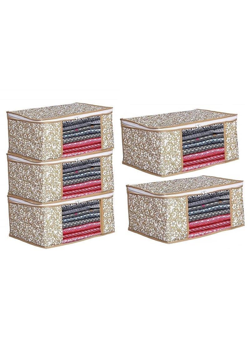 Perpetual Perpetual Saree Organizer For Wardrobe Foldable Saree Covers With Zip Multipurpose Storage Bag For Suit Lehanga Dress Packing With Transparent Window Pack of 6 Pcs Beige  - Image 3