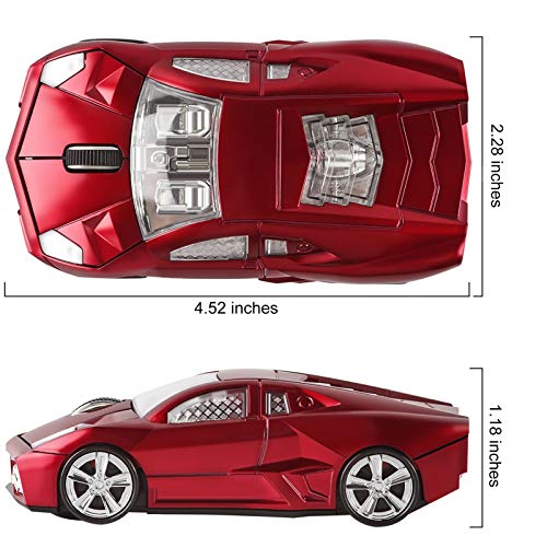 CHUYI Cool Sports Car Shaped Wireless Mouse 1600DPI Cordless Optical Mice with USB Receiver for Office School Home Travel, for PC Laptop Computer Gift (Red-1 Pack) - Image 4
