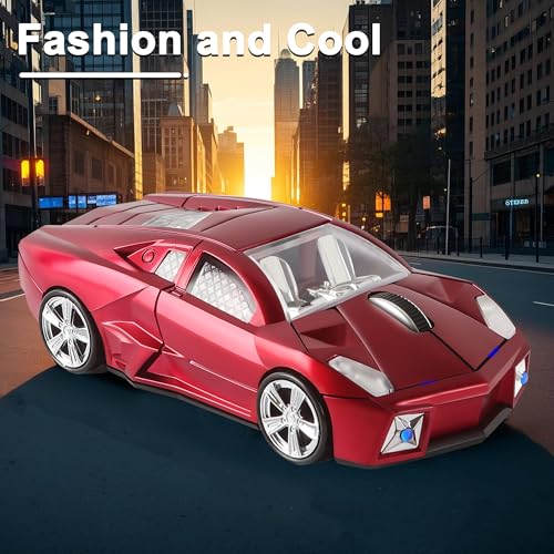 CHUYI Cool Sports Car Shaped Wireless Mouse 1600DPI Cordless Optical Mice with USB Receiver for Office School Home Travel, for PC Laptop Computer Gift (Red-1 Pack) - Image 3