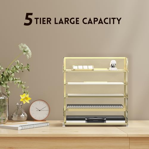 Supeasy 5 Trays Paper Organizer Letter Tray with Handle-Mesh Desk File Organizer, Paper Sorter Desk Organizer for Office, Home or School (Golden) - Image 4