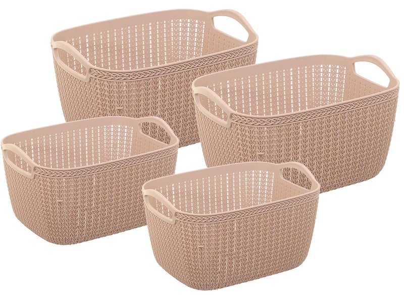 Kuber Industries Fruit Basket For Dining Table|Plastic Basket For Storage|Flexible Kitchen Storage Baskets|Pack of 4 (Peach) - Image 1