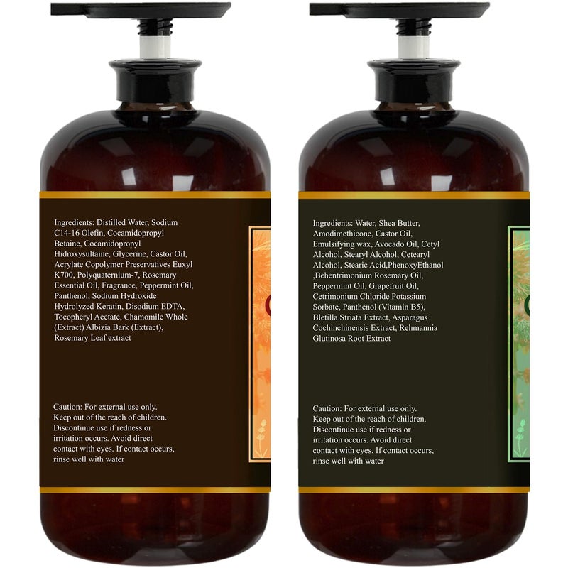 Essentially KateS Castor Oil Rosemary Mint Shampoo and Conditioner 16 Fl Oz Set, Pack of 2 - Helps Thicker and Healthy Looking Hair - Sulfate & Paraben Free - Image 2