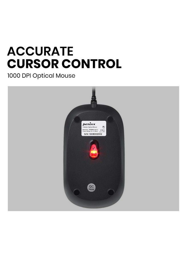 Perixx Perimice201 Wired Usb Optical 3 Button Mouse With 800 Dpi And Illuminated Wheel Black - Image 5