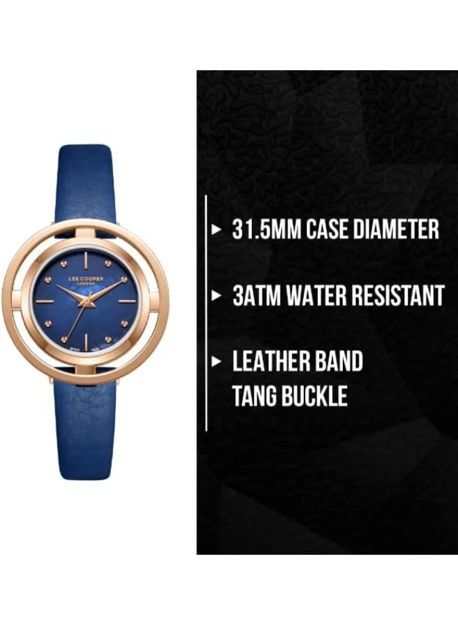 لي كوبر LEE COOPER Women's VJ21C1 Movement Watch, Analog Display and Leather Strap - LC08034.499, Dark Blue